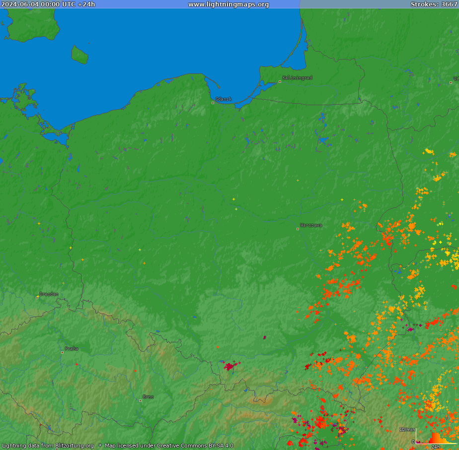 Lightning map Poland (Big) 2024-06-04