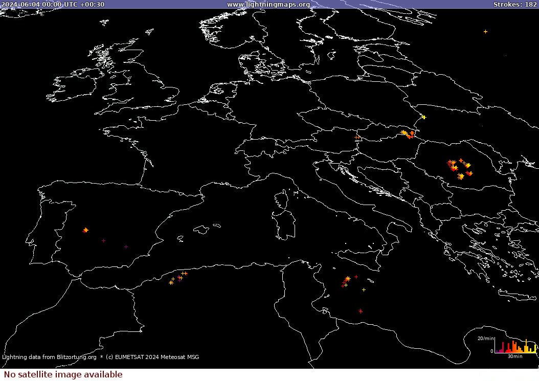 Lightning map Sat: Europe Clouds + Rain 2024-06-04 (Animation)