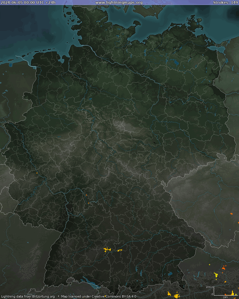 Mapa wyładowań Niemcy 2024-06-05