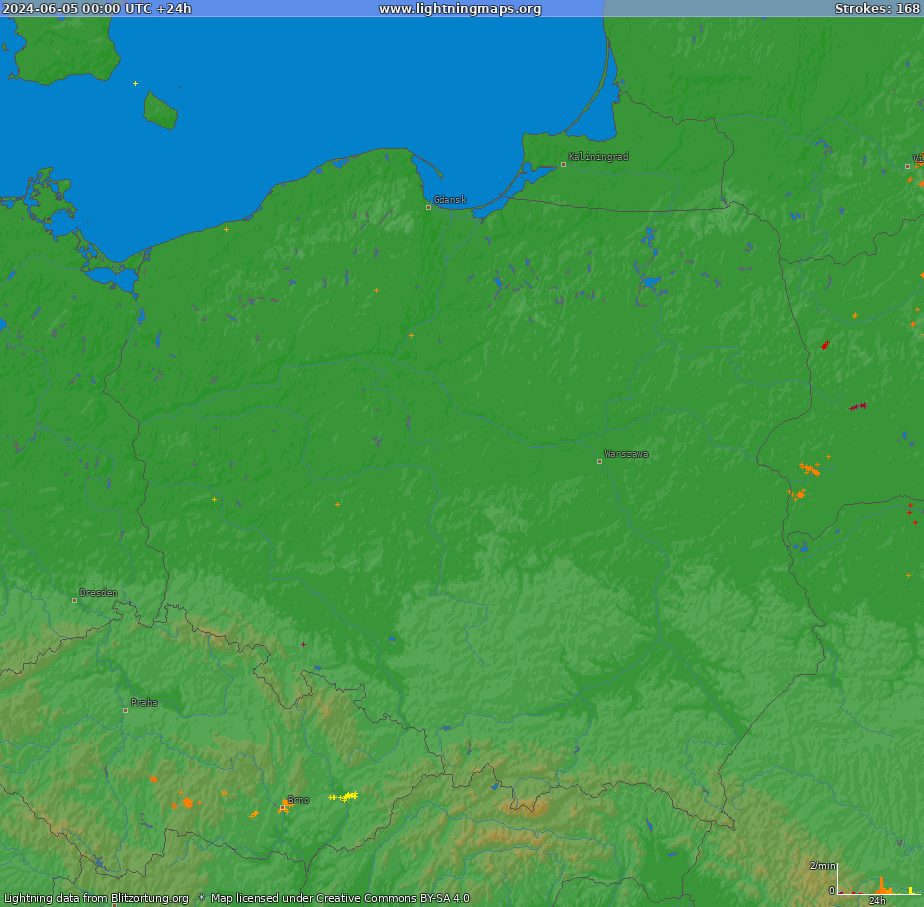 Bliksem kaart Poland (Big) 05.06.2024