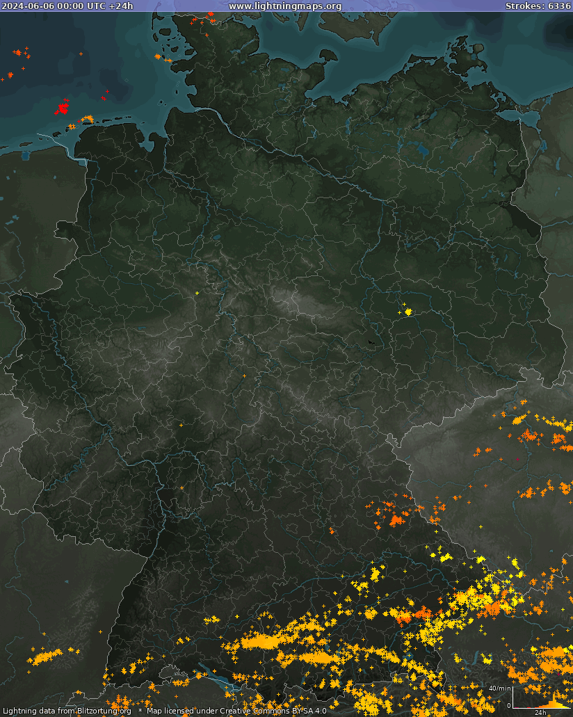 Mapa bleskov Nemecko 06.06.2024