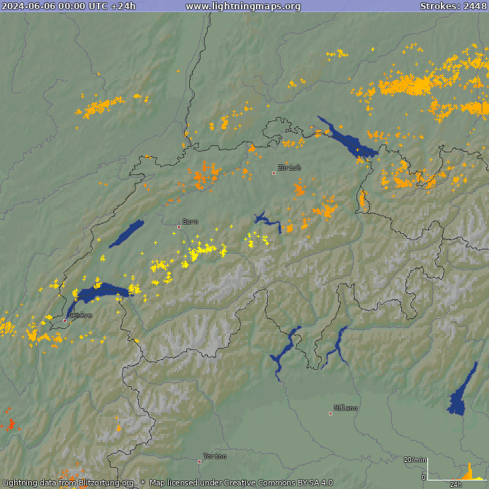 Lightning map Switzerland 2024-06-06