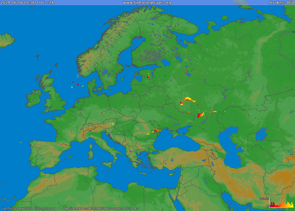 Mapa blesků Europe (Big) 06.06.2024 (Animace)