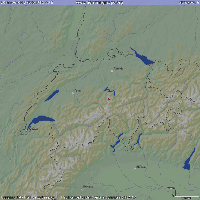 Mappa dei fulmini Svizzera 07.06.2024 (Animazione)