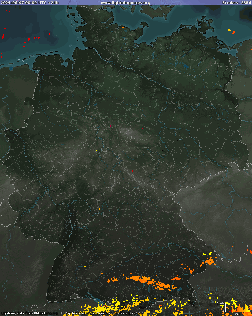 Mappa dei fulmini Germania 07.06.2024