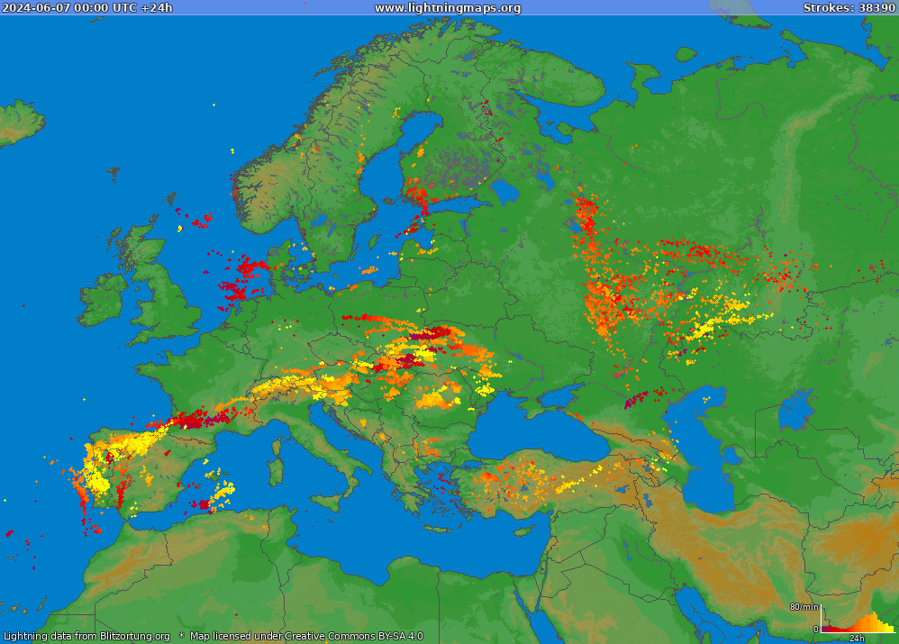 Mapa blesků Europe (Big) 07.06.2024