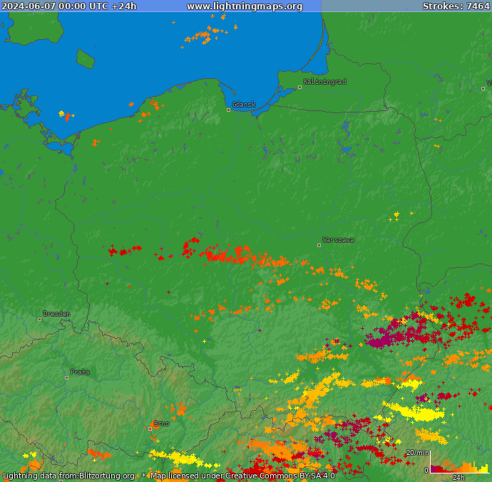 Mapa blesků Polsko 07.06.2024