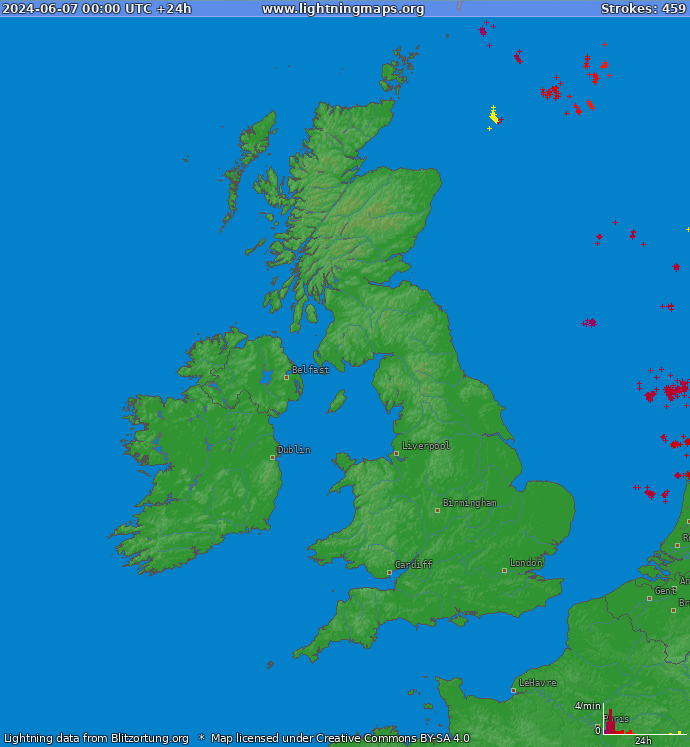 Карта блискавок Великобританія 07.06.2024