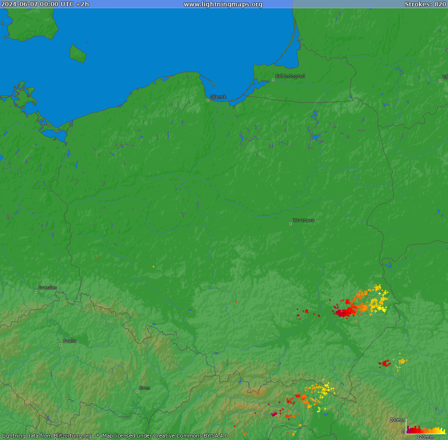 Mappa dei fulmini Poland (Big) 07.06.2024 (Animazione)