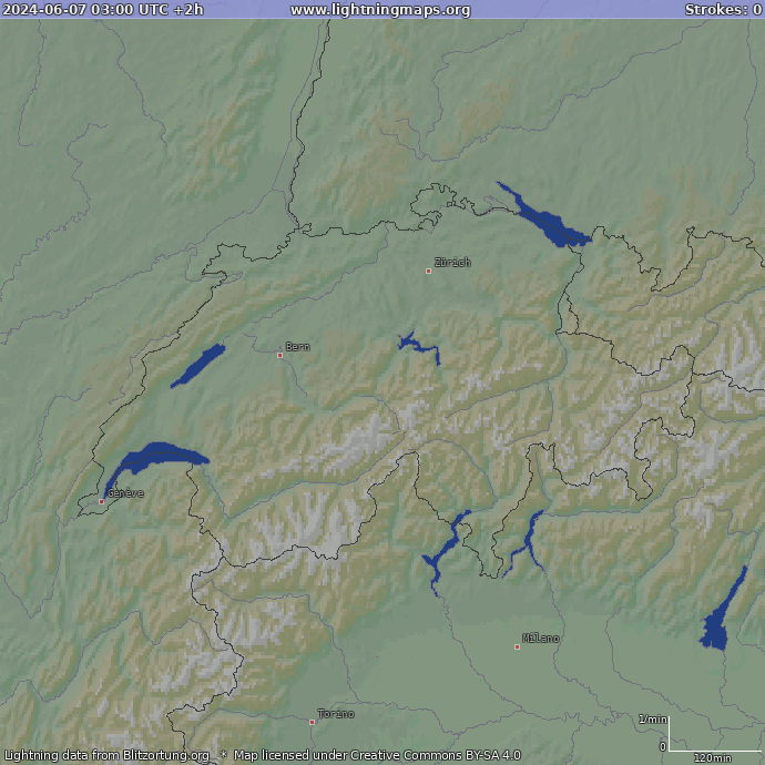 Bliksem kaart Zwitserland 07.06.2024 (Animatie)