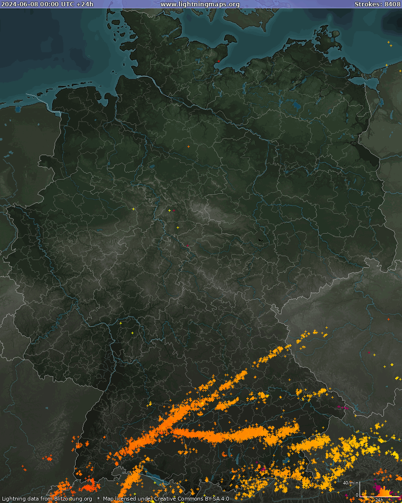 Mapa wyładowań Niemcy 2024-06-08