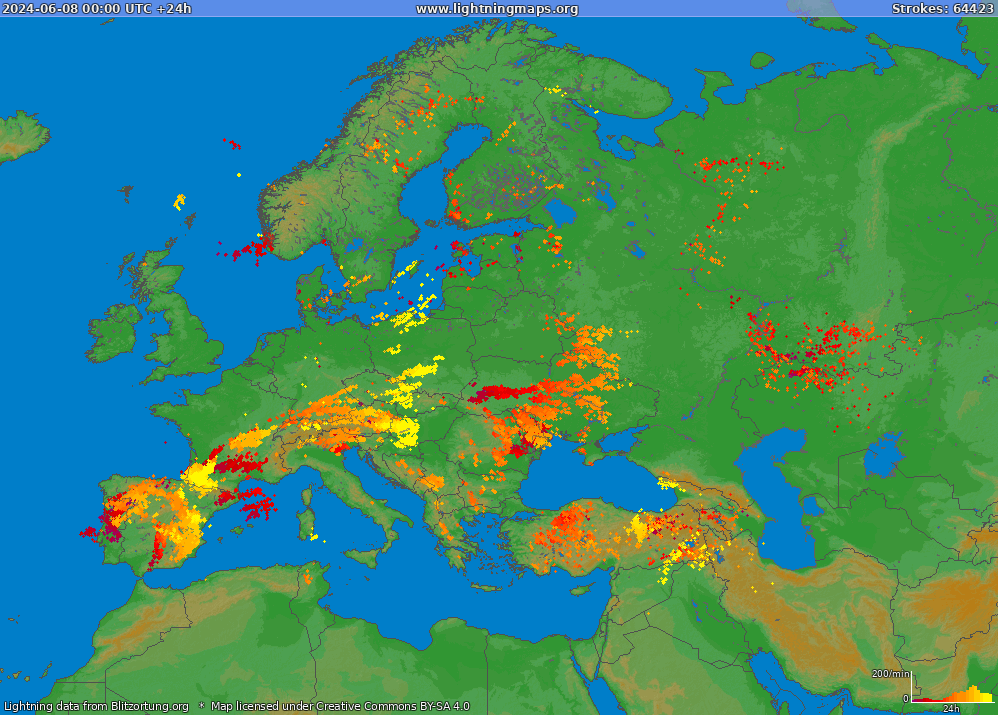 Mapa blesků Europe (Big) 08.06.2024