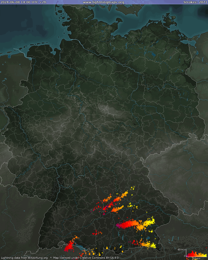 Mappa dei fulmini Germania 08.06.2024 (Animazione)