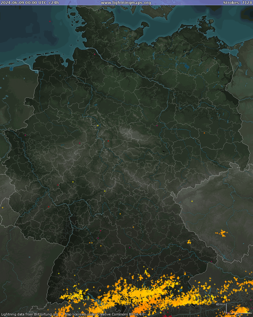 Lightning map Germany 2024-06-09