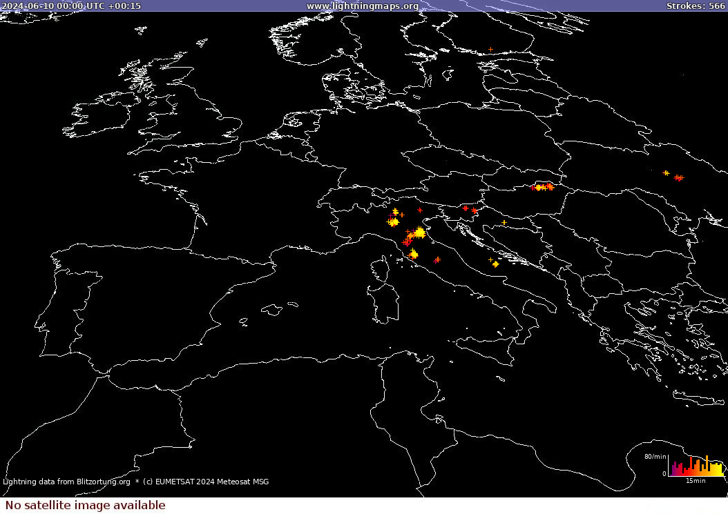 Lightning map Sat: Europe Clouds + Rain 2024-06-10