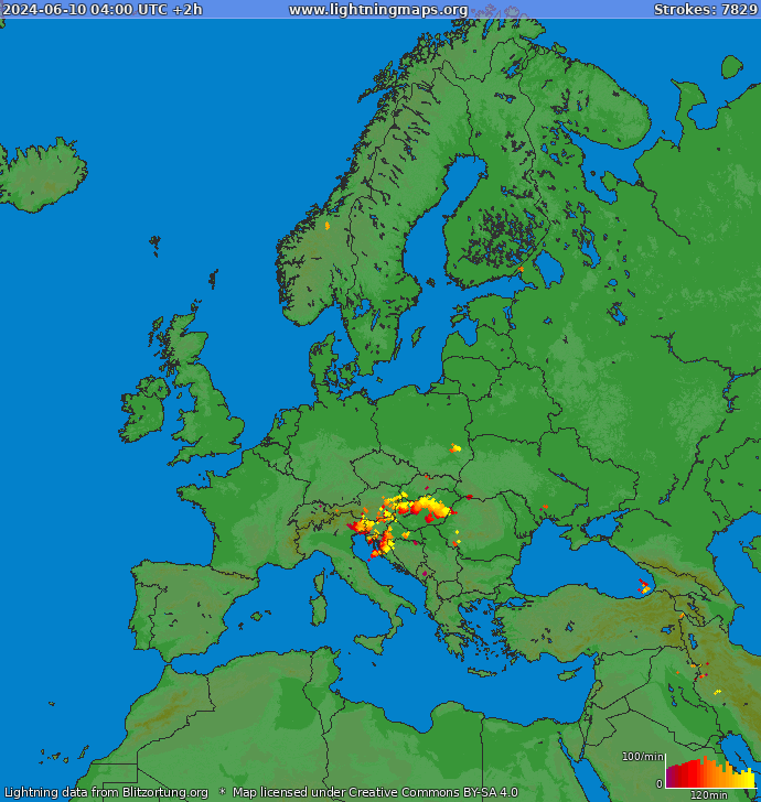 Carte de la foudre Europe 10/06/2024 (Animation)