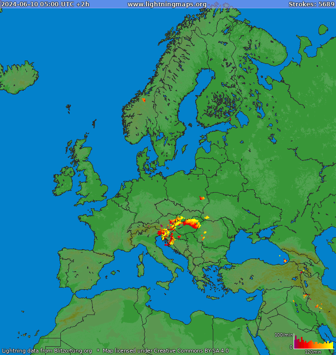 Карта блискавок Європа 10.06.2024 (Анімація)