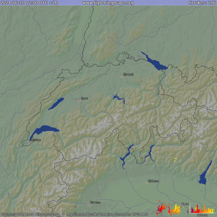 Lightning map Switzerland 2024-06-10 (Animation)