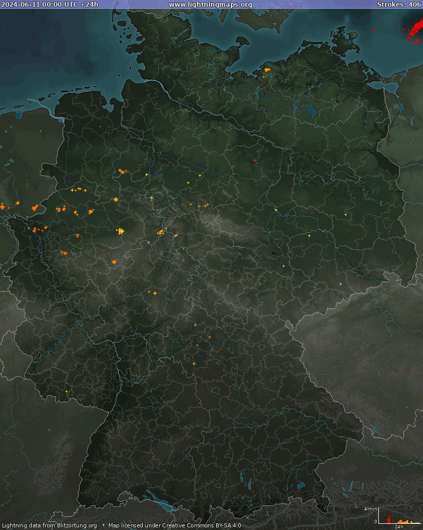 Mapa bleskov Nemecko 11.06.2024