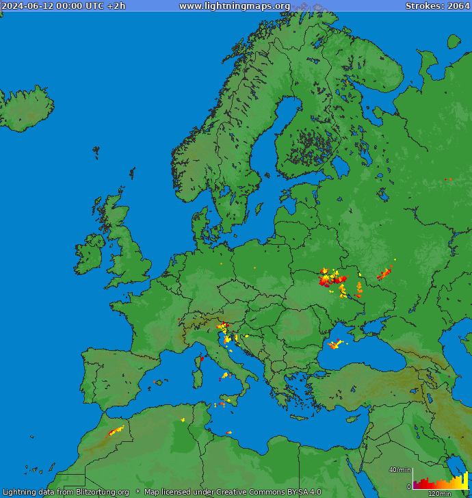 Carte de la foudre Europe 12/06/2024 (Animation)