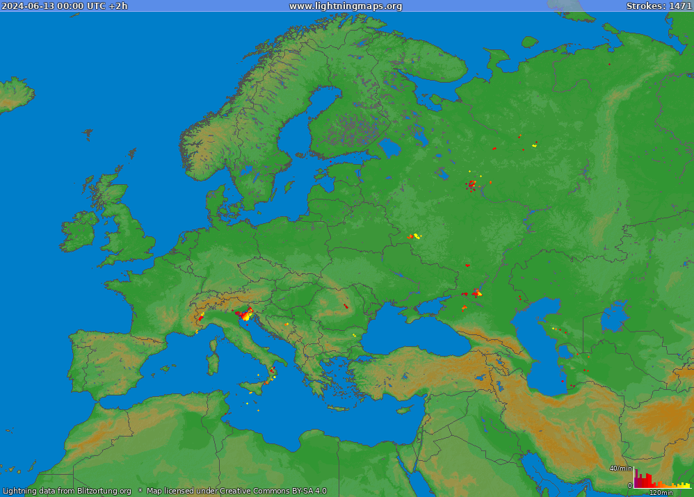 Mappa dei fulmini Europe (Big) 13.06.2024 (Animazione)