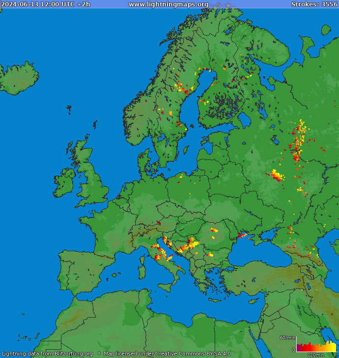 Lightning map Europe 2024-06-13 (Animation)