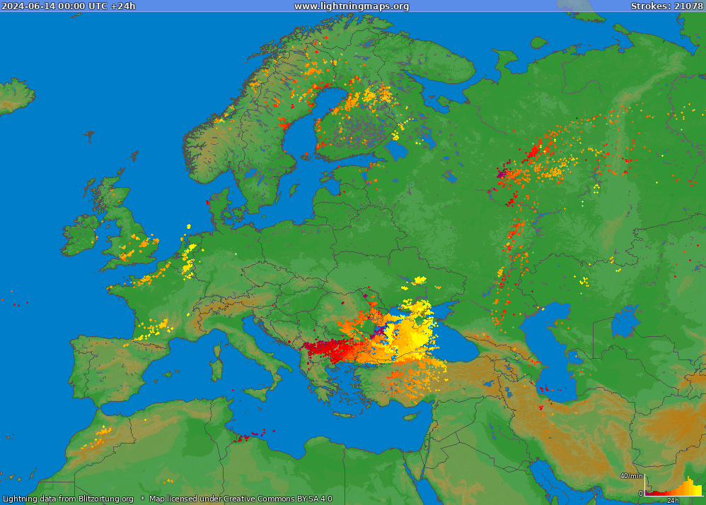 Mappa dei fulmini Europe (Big) 14.06.2024