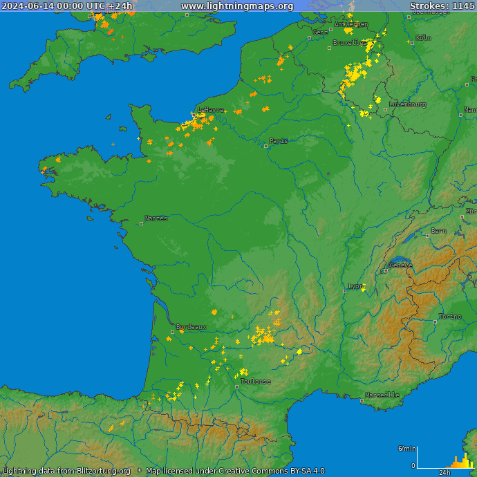 Карта блискавок Франція 14.06.2024