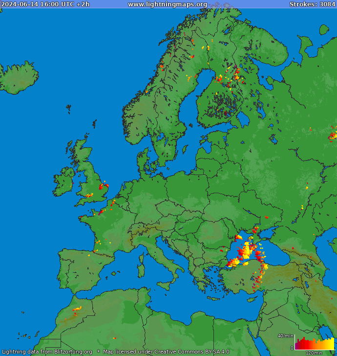 Lightning map Europe 2024-06-14 (Animation)