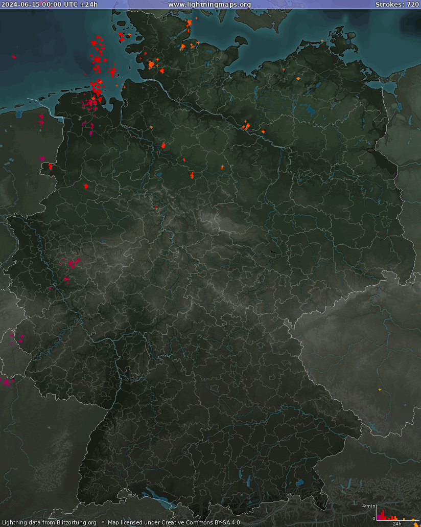 Bliksem kaart Duitsland 15.06.2024