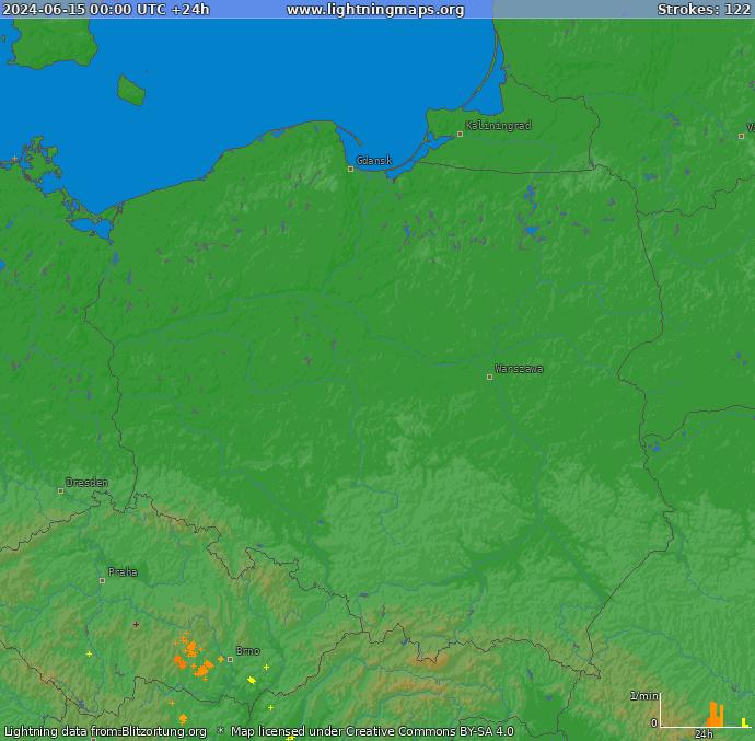 Bliksem kaart Polen 15.06.2024