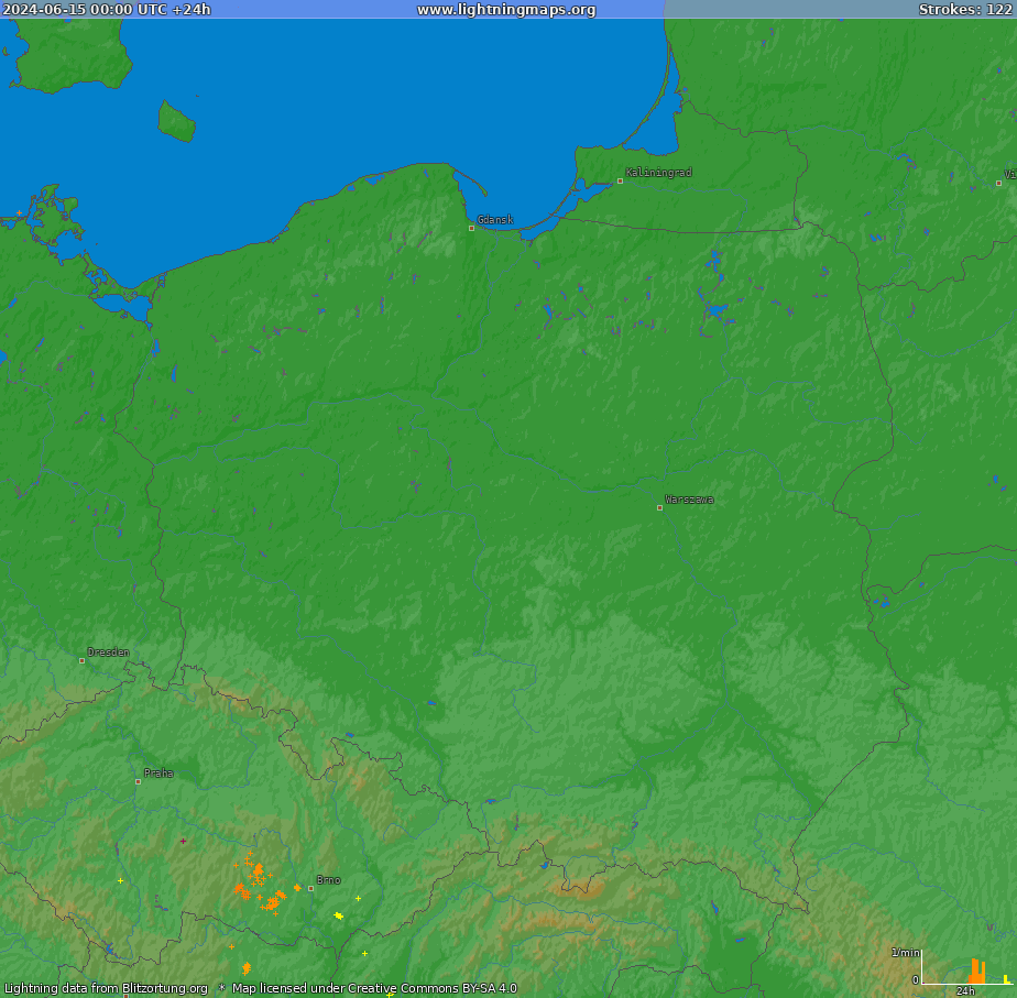 Lightning map Poland (Big) 2024-06-15