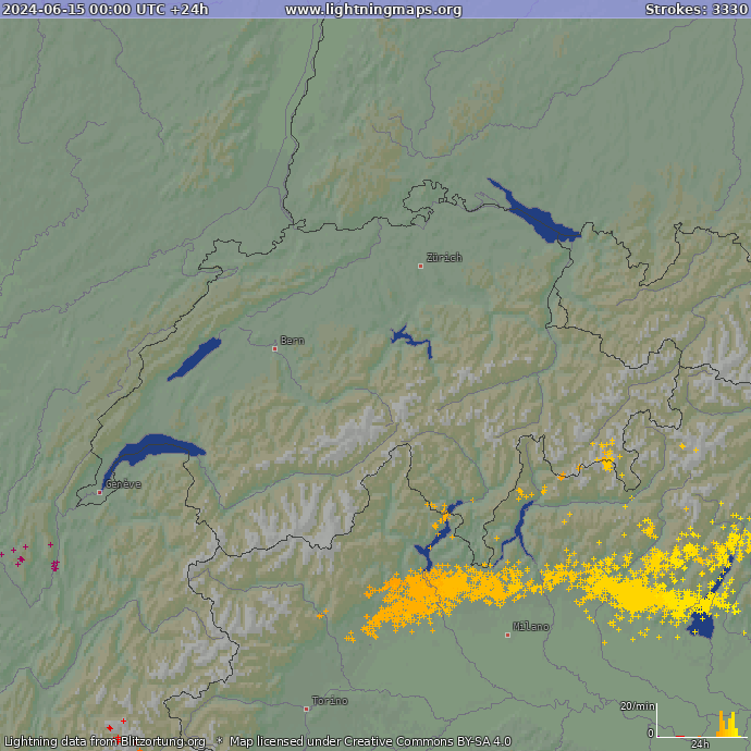 Lightning map Switzerland 2024-06-15