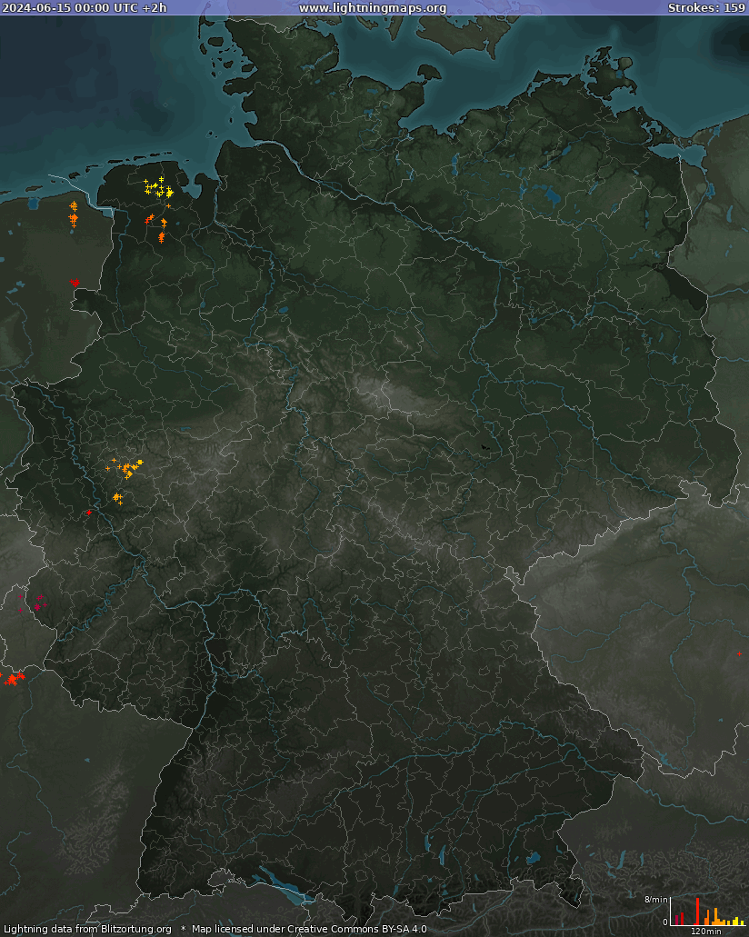 Lightning map Germany 2024-06-15 (Animation)