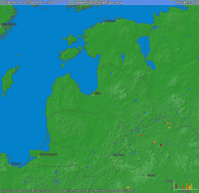 Bliksem kaart Baltic States 16.06.2024 (Animatie)