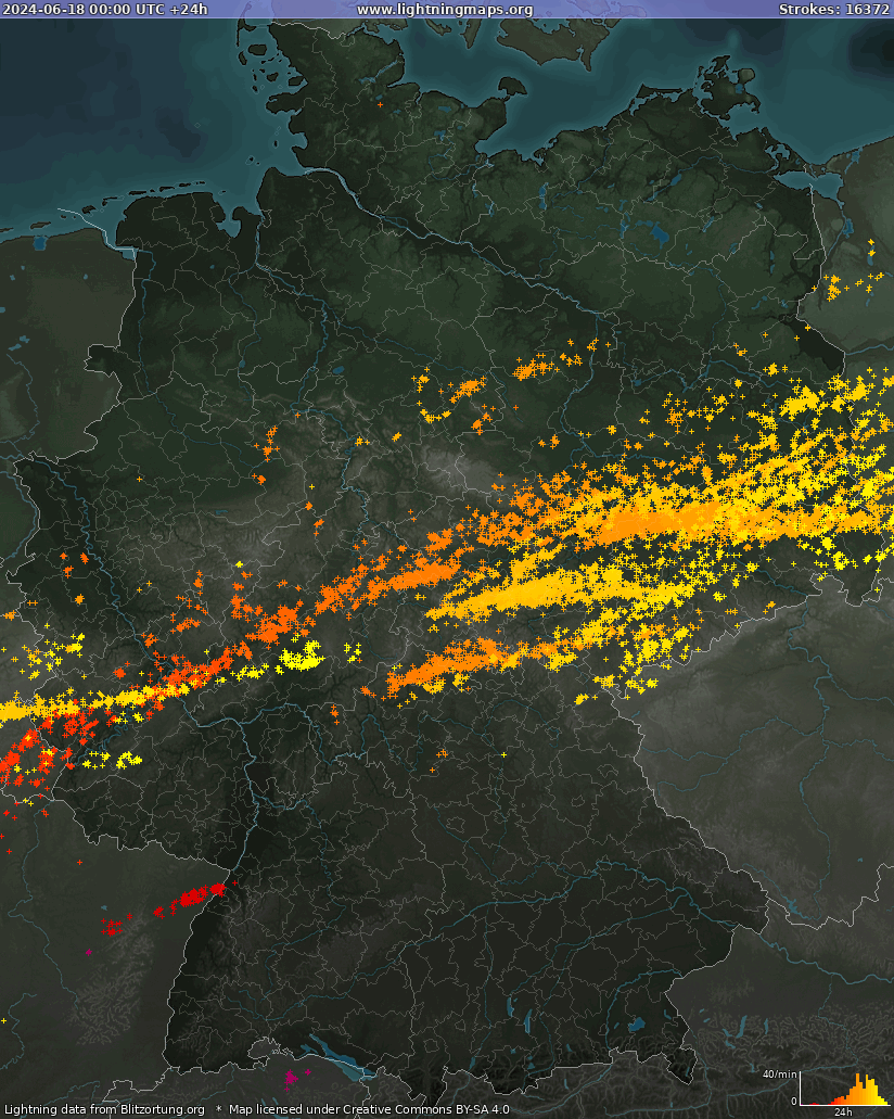 Mapa bleskov Nemecko 18.06.2024