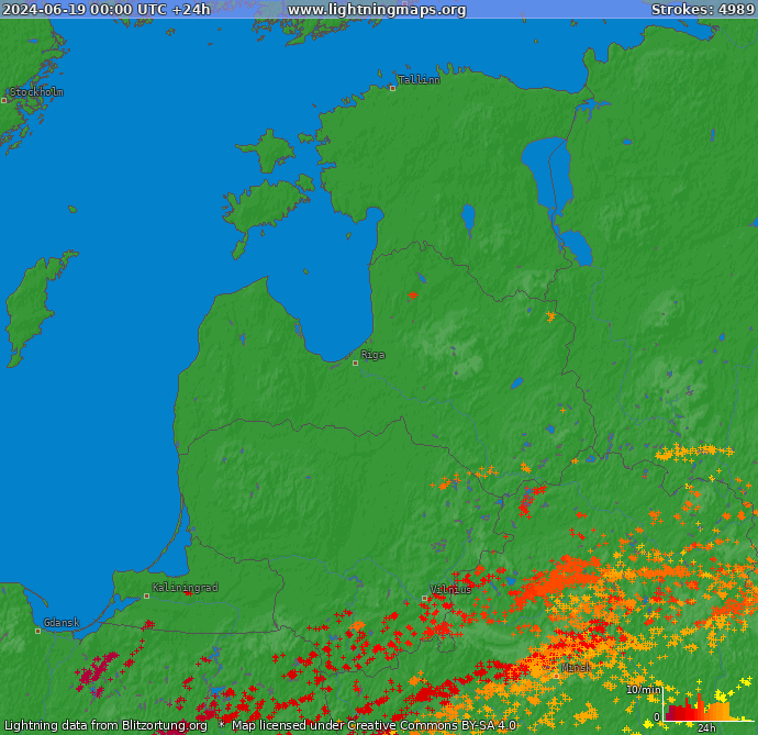 Lightning map Baltic States 2024-06-19