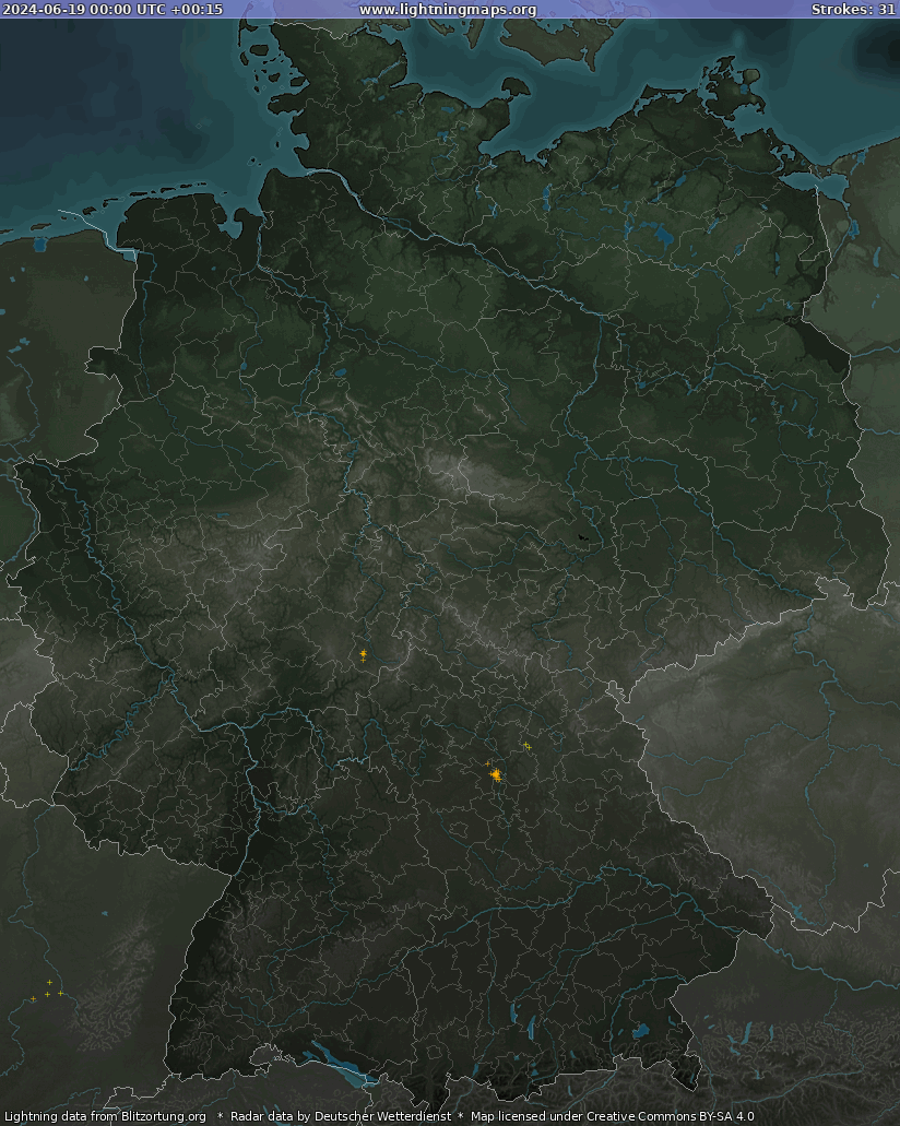 Mapa bleskov Germany Radar 19.06.2024