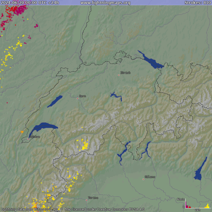 Lightning map Switzerland 2024-06-20