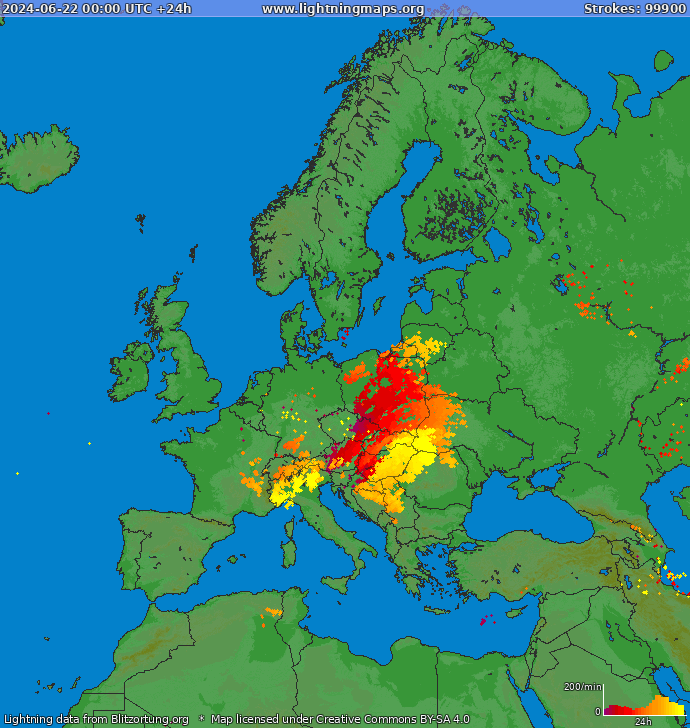 Lightning map Europe 2024-06-22