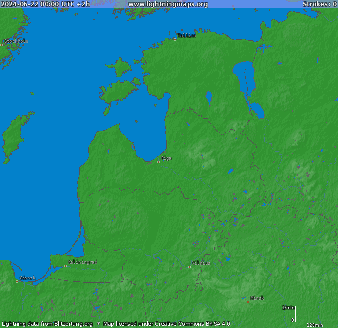 Mapa wyładowań Kraje Bałtyckie 2024-06-22 (Animacja)