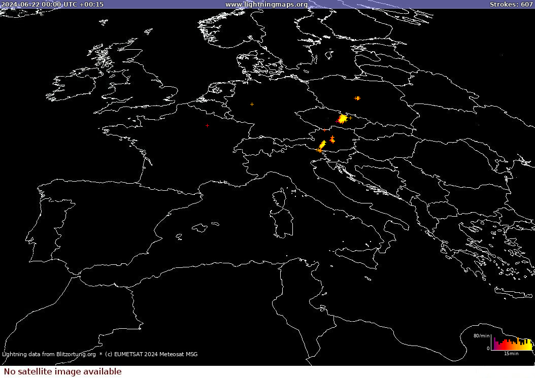 Lightning map Sat: Europe Clouds + Rain 2024-06-22