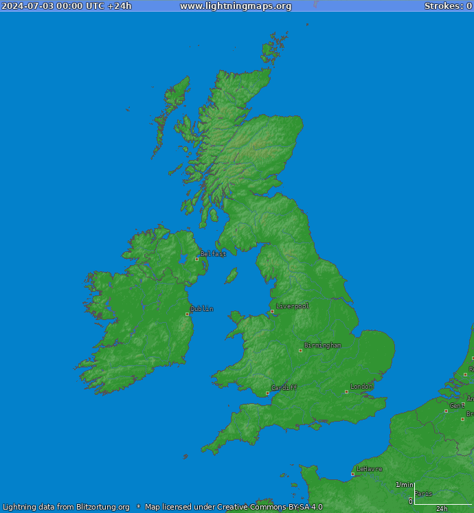 Lightning map United Kingdom 2024-07-03