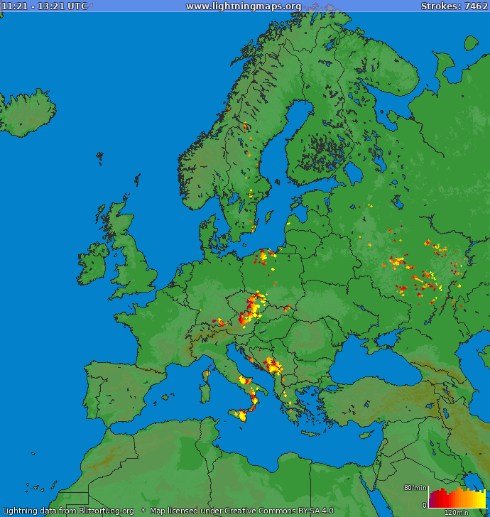 Lightning map Europe 2023-09-13 13:13:52 UTC