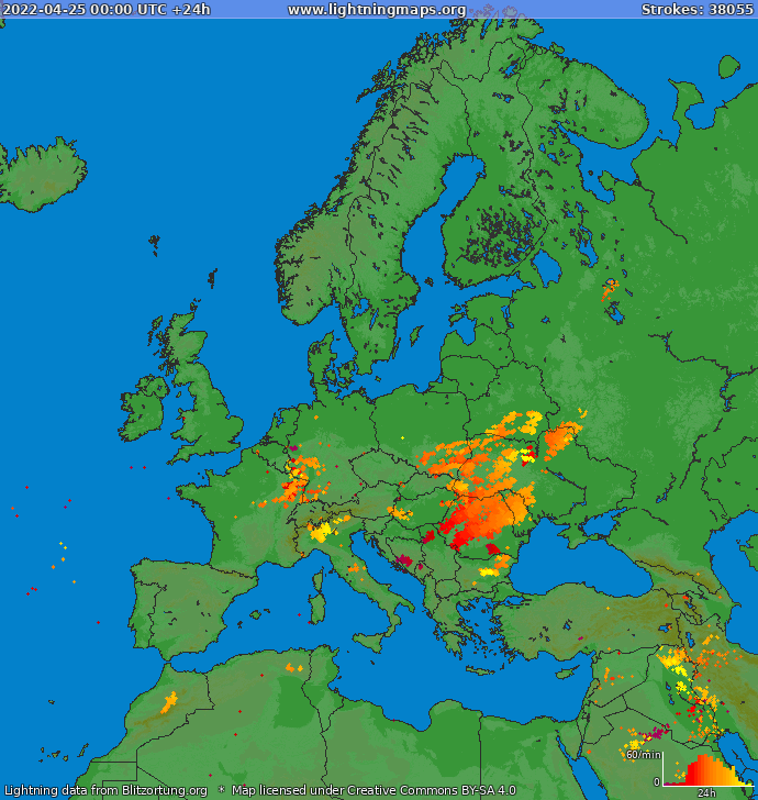 Mappa dei fulmini Europa 25.04.2022