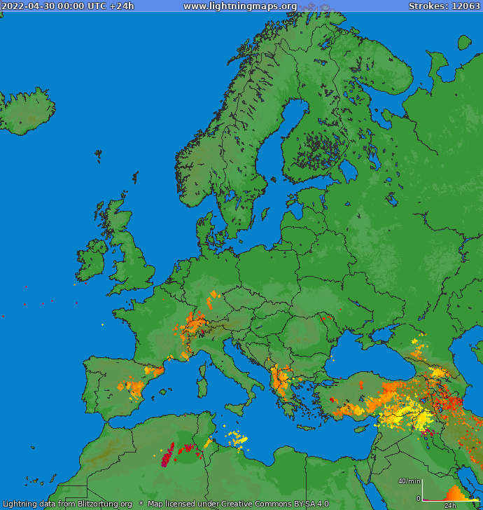 Lightning map Europe 2022-04-30