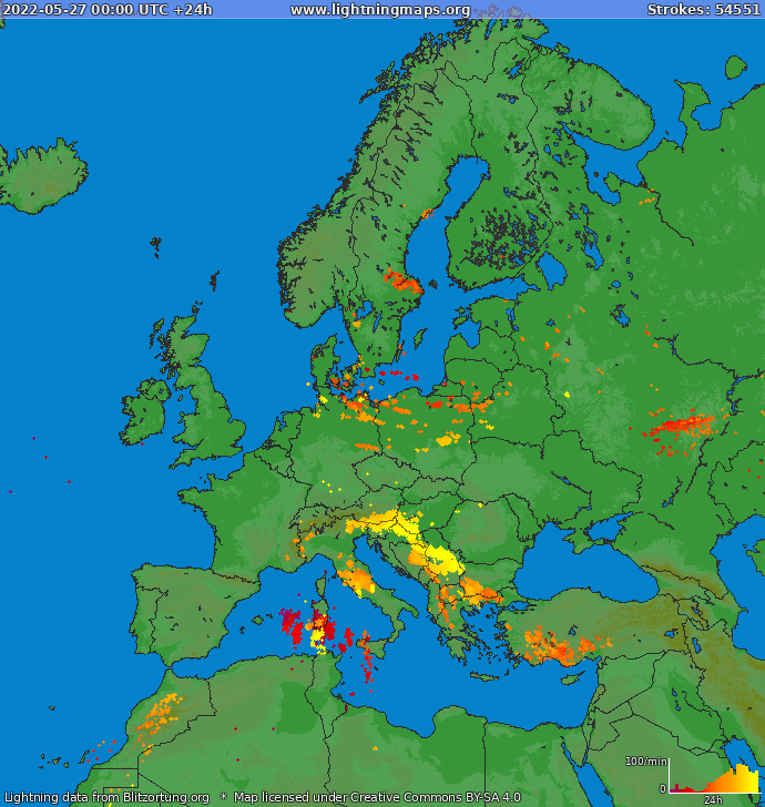 Lightning map Europe 2022-05-27
