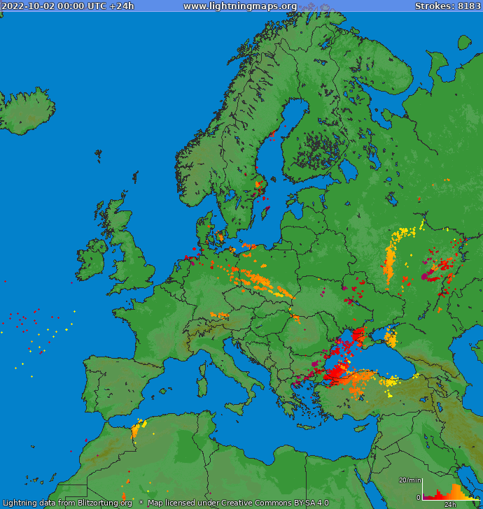 Lightning map Europe 2022-10-02