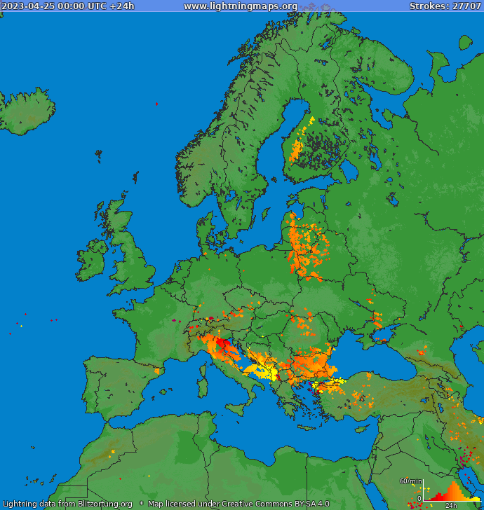 Mapa bleskov Európa 25.04.2023