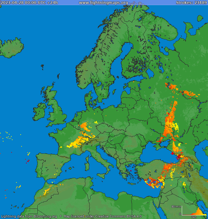Карта блискавок Європа 28.04.2023